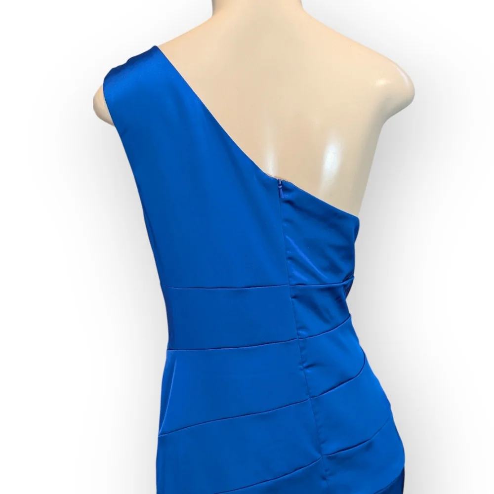 David's Bridal One Shoulder Asymmetrical Ruched Horizon Blue Cocktail Dress 16